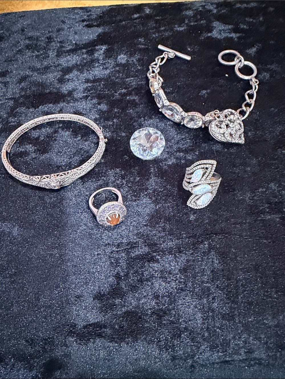 Silver-Tone Crystal Bracelet, Rings & Charm Bracelet Set - Women Jewelry